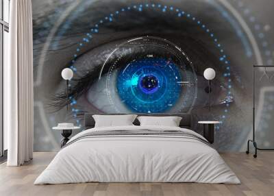 Macro blue neon futuristic HUD eye plan Wall mural