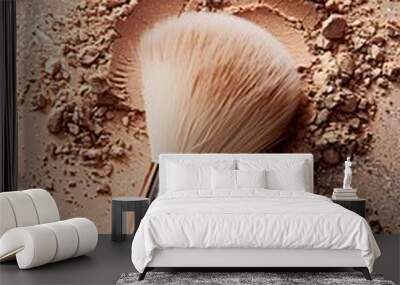 A large makeup brush with powder and glitter on a soft color background Wall mural