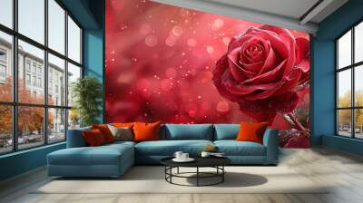 a red romantic background with red roses Wall mural