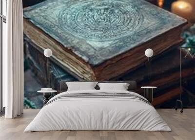 ancient magic christmas books with cryptic writings for a background Wall mural