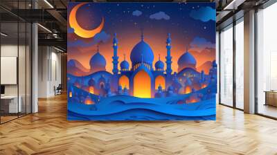 Happy Ramadan Kareem! Vector illustration of abstract paper cut mosque Wall mural