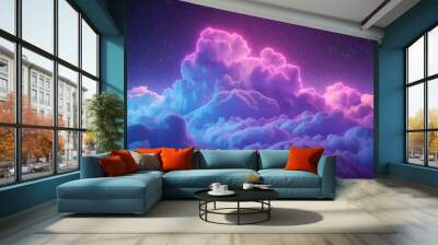 neon clouds on a dark background Wall mural