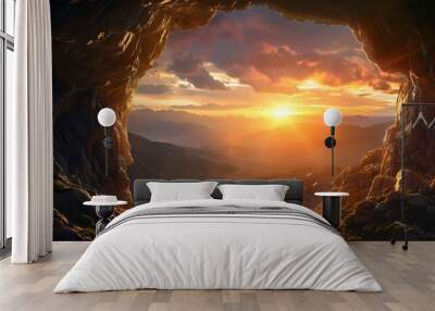 open cave door with light rays coming out Wall mural