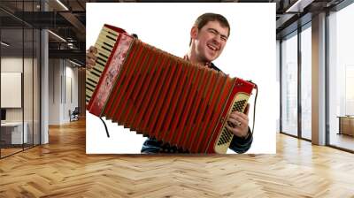 Funny man sing and play on accordion Wall mural