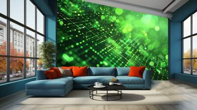 A green background with a green line that looks like a circuit board. The image has a futuristic and technological vibe Wall mural