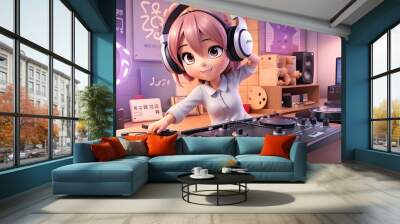 anime playing dj music Wall mural