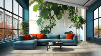 Beach House Living Room with Greenery and Lounge Area, Ideal for Interior Design, Home Decor, and Tropical Style Wall mural