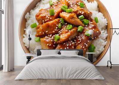 Chicken teriyaki with sesame seeds and steamed rice isolated on transparent background Wall mural