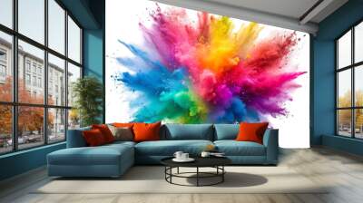 Colorful powder splashed isolated on transparent background Wall mural