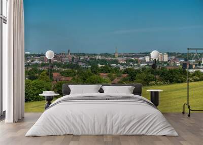 Wakefield city landscape, view from the Sandal Castle hill Wall mural