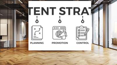 content strategy banner web with icon of create, analyze, planning, promotion, control, publish and  Wall mural