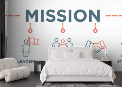 Mission banner web icon vector illustration concept with icon of goal, plan, leadership, team, cooperate, strategy and success Wall mural