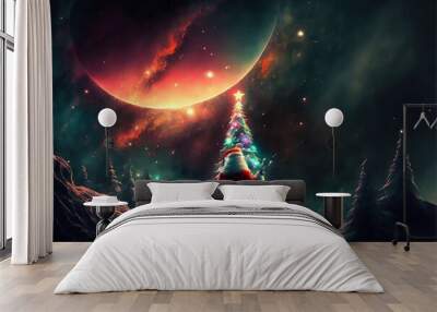 Cosmic Christmas, tree in an alien world Wall mural