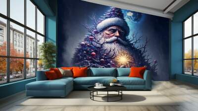 Cosmic Christmas santa claus with christmas trees, otherworldly Wall mural