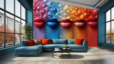 Many different lip glosses on color background Wall mural