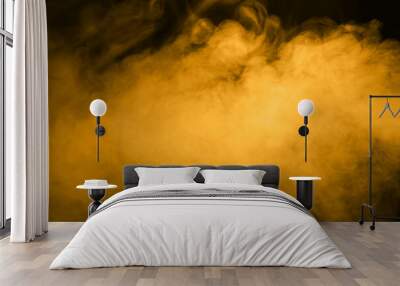 golden smoke steam spray, and abstract vapor water isolated on a black background. concept of texture cold mist or hot vapor, fog effect, and cloud for design air pollution, element smog, dust	
 Wall mural