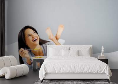 cereal woman in bed Wall mural