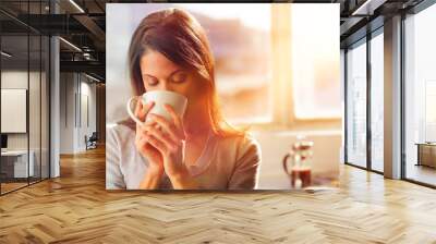 sunrise coffee woman Wall mural