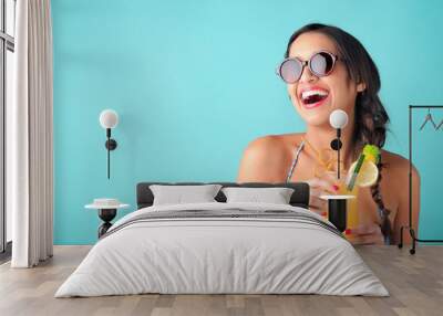 woman with tropical cocktail Wall mural