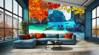 Beautiful nature scenic landscape sea beach in colorful autumn trees, Lao lading island Krabi, Travel in your dream Phuket Thailand beach summer holiday vacation trip, Tourism destination place Asia Wall mural