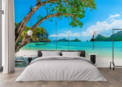 Beautiful nature scenic landscape vacation tropical sunny beach Mu Koh Ang Thong island, Famous landmark tourist travel Koh Samui Thailand fun beach summer holiday trip, Tourism destination place Asia Wall mural