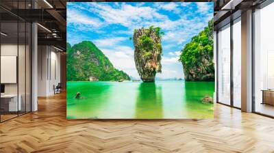 Stunning amazed nature scenic landscape James Bond island Phang-Nga bay, Famous fantastic landmark travel Phuket Thailand Tourism beautiful destination popular place Asia, Summer holiday vacation trip Wall mural