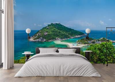 Wide panorama beautiful nature scenic landscape Koh Nang Yuan island, Attraction famous landmark tourist travel Samui Thailand fun beach summer holiday vacation, Tourism destination scenery Asia place Wall mural