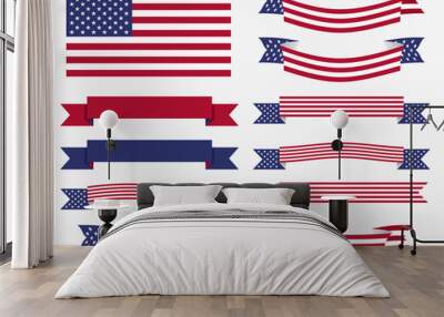 Red white blue american flag, ribbon and banner Wall mural