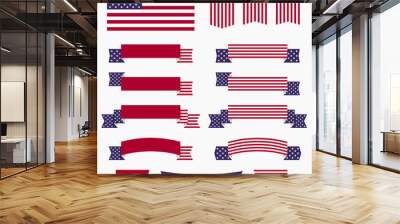 Red white blue american flag, ribbons and banners Wall mural