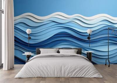 abstract minimalistic blue line beach water sea waves background paper cut waves 16 9 wallpaper Wall mural