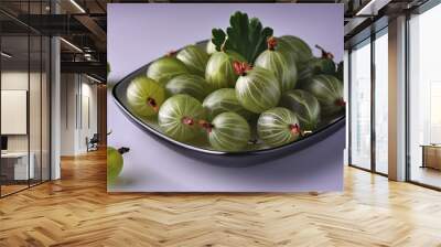 green ripe gooseberries on white background close up Wall mural