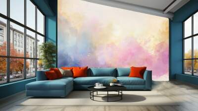 watercolor background in blue pink and purple colors soft pastel color splash and blotches with fringe bleed painting in abstract clouds shapes with paper texture Wall mural