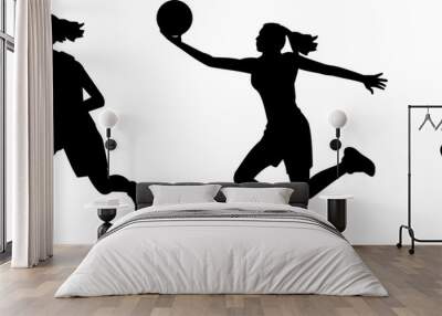 Woman Basketball Player Silhouette Vector Wall mural