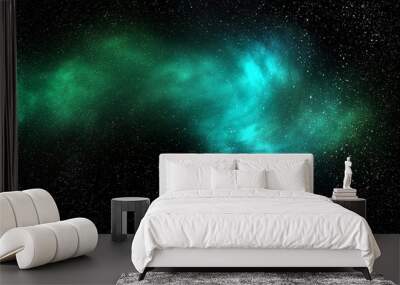 starry star with green mix indigo nebula and galactic galaxy in wide dark universe or black cosmos space like nature cloud in night sky Interstellar for background wallpaper Wall mural