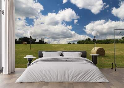 bales of hay in field Wall mural