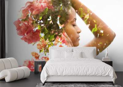 A double exposure flower portrait of a woman Wall mural