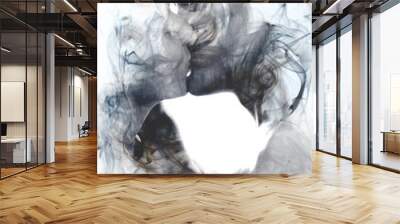 Double exposure of two blissful people close up embracing and becoming one with the smoky texture Wall mural