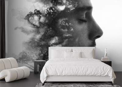 Dramatic paintography portrait of a young man Wall mural