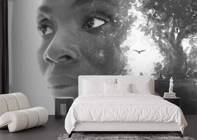 Paintography. A portrait combined with a painting Wall mural