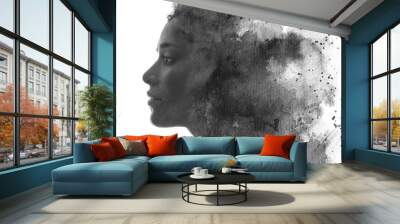 Paintography. A portrait combined with a painting Wall mural