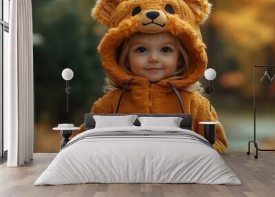 Happy Children Trick or Treat in Halloween Costumes - Cute Bear 01 - 400 x 3968 19MP - created by AI Wall mural