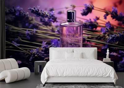 Luxury bottle with the essential oil with lavender flowers Wall mural