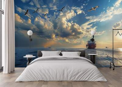 Modern cargo ship sailing on the sea Wall mural