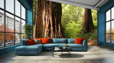 Panoramic scene of a redwood forest Wall mural