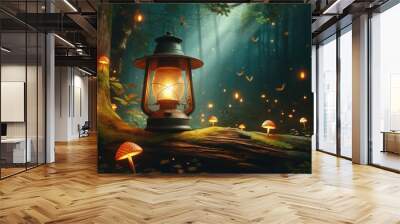 Lantern in the forest Wall mural