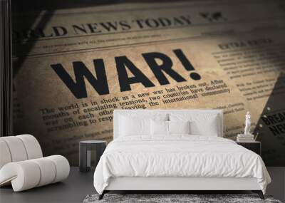 Various war headlines of an old vintage newspaper in editorial archive, global conflict concept Wall mural