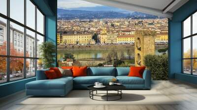 Beautiful view of Florence old town from Piazzale Michelangelo at sunset. Tuscany, Italy. Wall mural