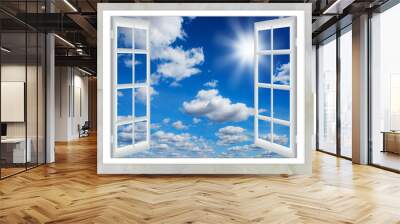 open window view of the sky with clouds sunrise Wall mural