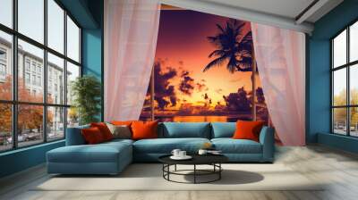 open window with sea sunset view Wall mural