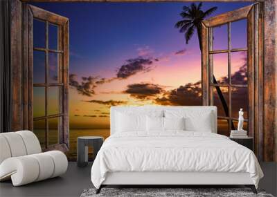 view from the open window of the caribbean sunset Wall mural